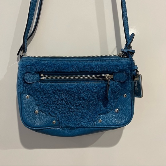 Coach Bright Blue Shearling Leather Rhyder Pochette Crossbody Bag - Picture 9 of 15